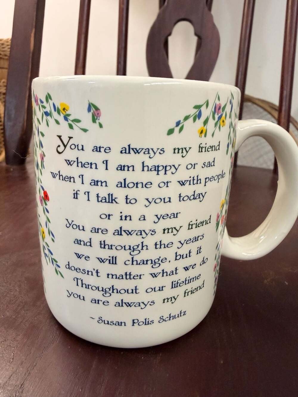 Vintage Papel Susan Polis Schutz Friendship Poem Floral Coffee Mug